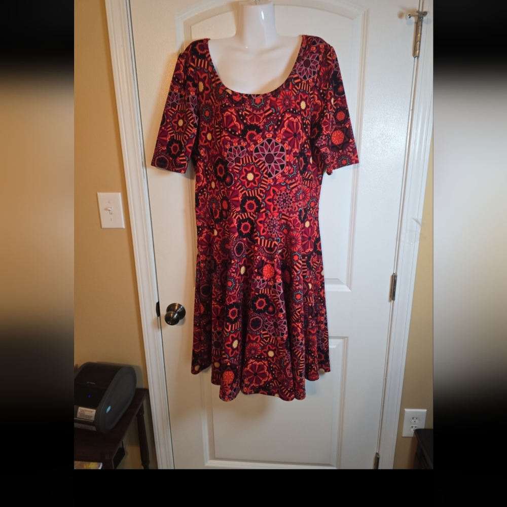 LuLaRoe Red and Yellow Floral Mini Dress